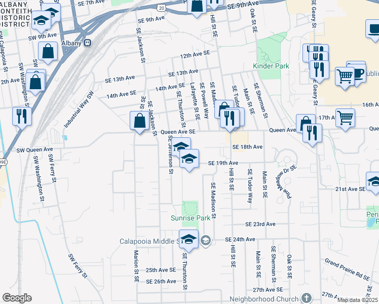 map of restaurants, bars, coffee shops, grocery stores, and more near 701 Southeast 19th Avenue in Albany