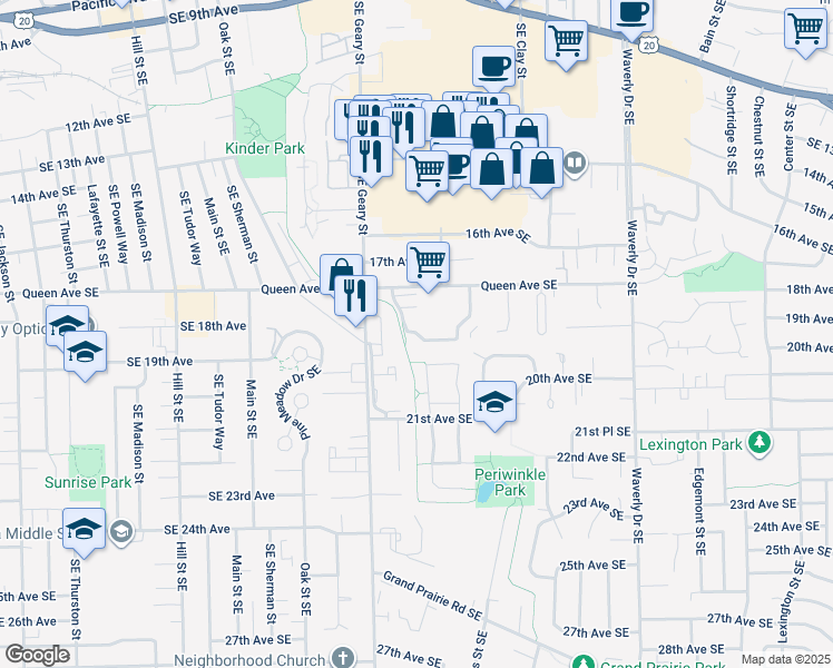 map of restaurants, bars, coffee shops, grocery stores, and more near 1st Southwest Avenue in Albany