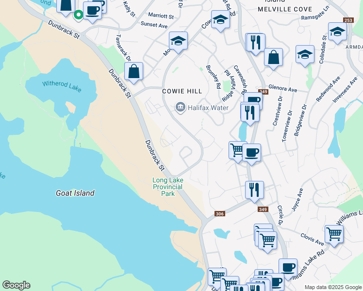 map of restaurants, bars, coffee shops, grocery stores, and more near 62 Hadley Crescent in Halifax