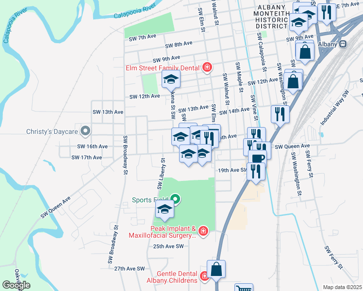 map of restaurants, bars, coffee shops, grocery stores, and more near 938 21st Avenue Southwest in Albany