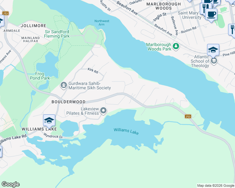 map of restaurants, bars, coffee shops, grocery stores, and more near 2045 Purcells Cove Road in Halifax