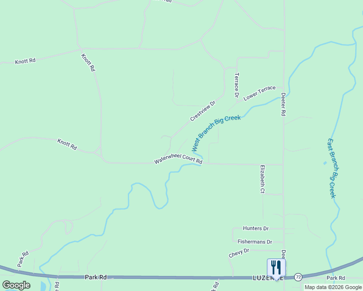 map of restaurants, bars, coffee shops, grocery stores, and more near Underhill Court in Oscoda County