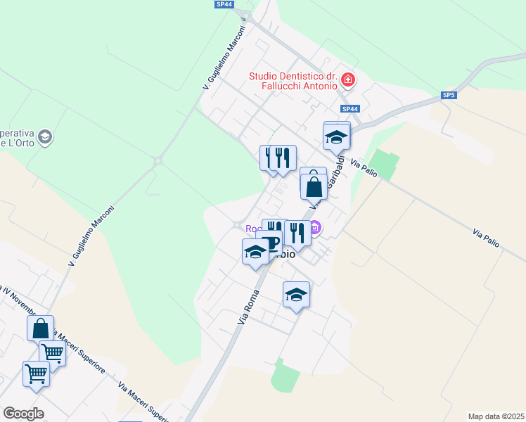 map of restaurants, bars, coffee shops, grocery stores, and more near 34 Via della Costituzione in Minerbio