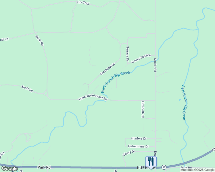 map of restaurants, bars, coffee shops, grocery stores, and more near Underhill Court in Big Creek Township