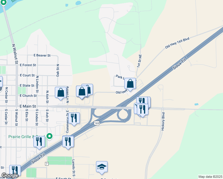 map of restaurants, bars, coffee shops, grocery stores, and more near 900 Park Lane in Belle Plaine