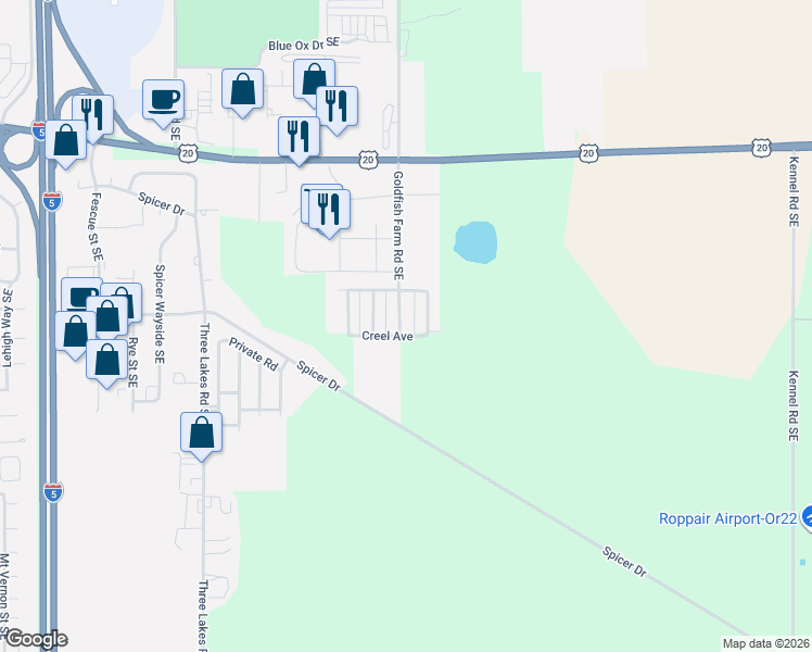 map of restaurants, bars, coffee shops, grocery stores, and more near 3846 Goldfish Farm Road Southeast in Albany