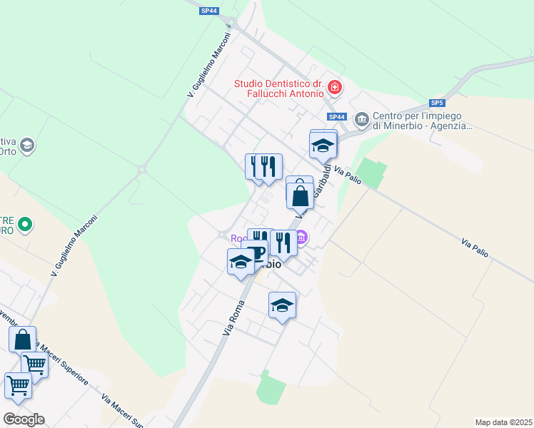 map of restaurants, bars, coffee shops, grocery stores, and more near 5B Via della Costituzione in Minerbio