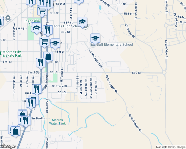 map of restaurants, bars, coffee shops, grocery stores, and more near 400 Southeast Carmen Way in Madras