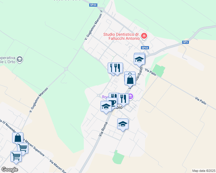 map of restaurants, bars, coffee shops, grocery stores, and more near 34 Via della Costituzione in Minerbio