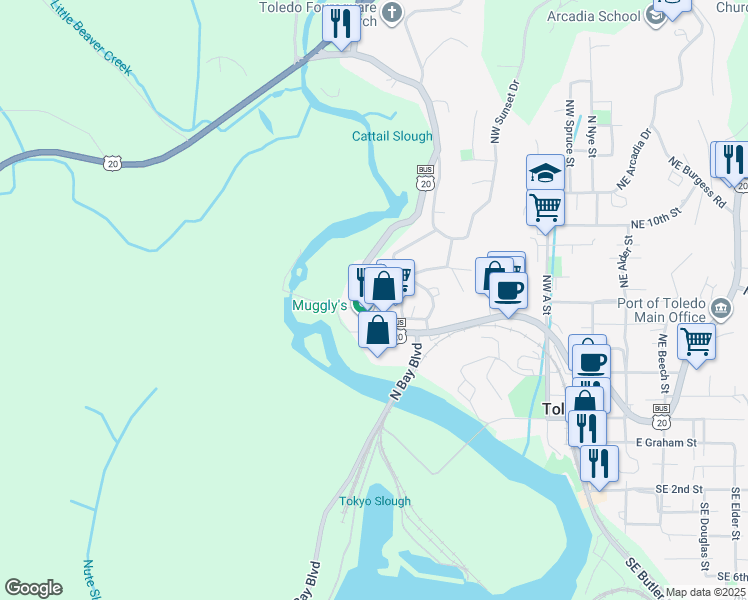 map of restaurants, bars, coffee shops, grocery stores, and more near 966 U.S. 20 Business in Toledo