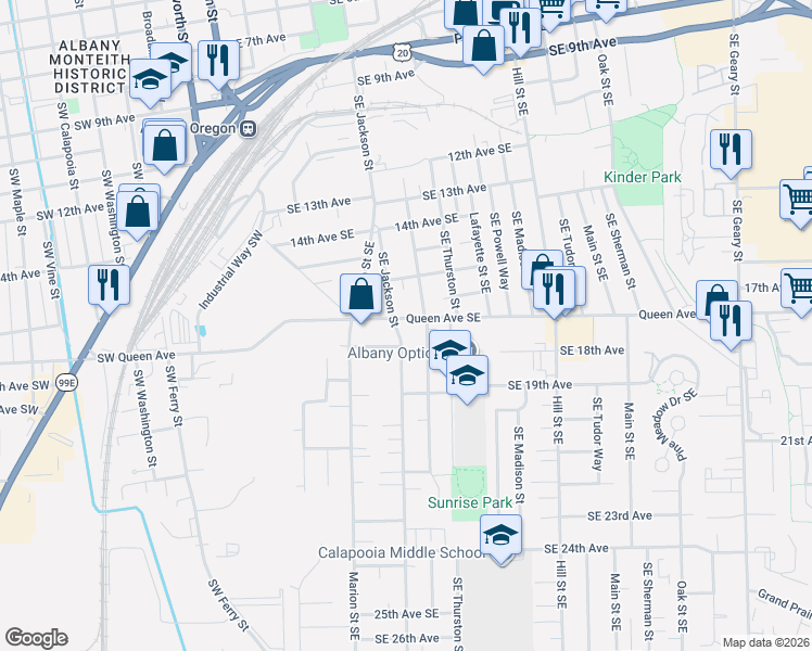 map of restaurants, bars, coffee shops, grocery stores, and more near in Albany
