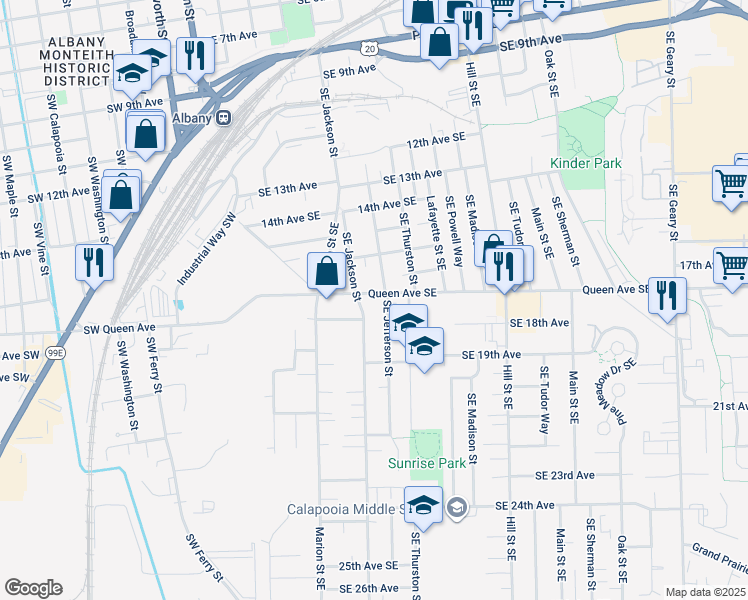 map of restaurants, bars, coffee shops, grocery stores, and more near 530 Queen Avenue Southeast in Albany