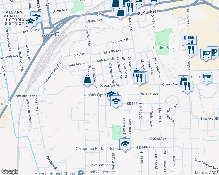 map of restaurants, bars, coffee shops, grocery stores, and more near 1730 Southeast Thurston Street in Albany