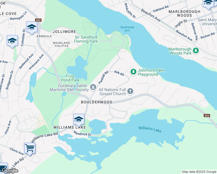 map of restaurants, bars, coffee shops, grocery stores, and more near 20 Albion Road in Halifax