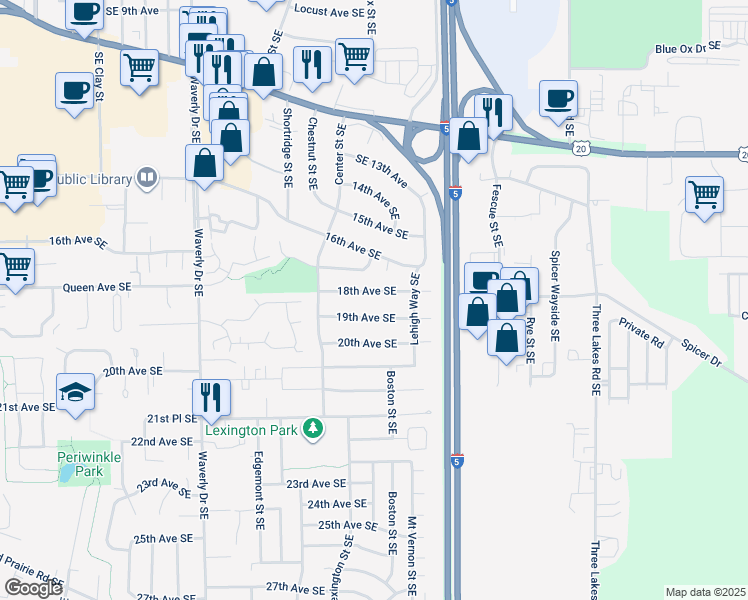 map of restaurants, bars, coffee shops, grocery stores, and more near 3164 18th Avenue Southeast in Albany