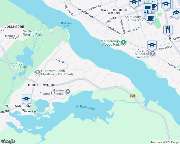 map of restaurants, bars, coffee shops, grocery stores, and more near 21 Boscobel Road in Halifax