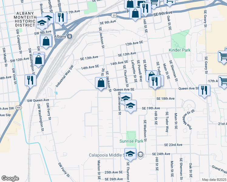 map of restaurants, bars, coffee shops, grocery stores, and more near 520 Queen Avenue Southeast in Albany