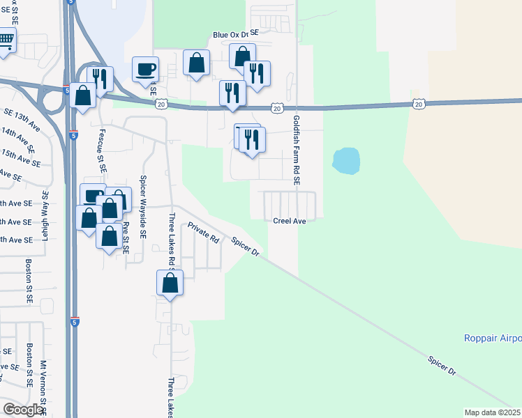 map of restaurants, bars, coffee shops, grocery stores, and more near 3831 Southeast Ryunkin Street in Albany