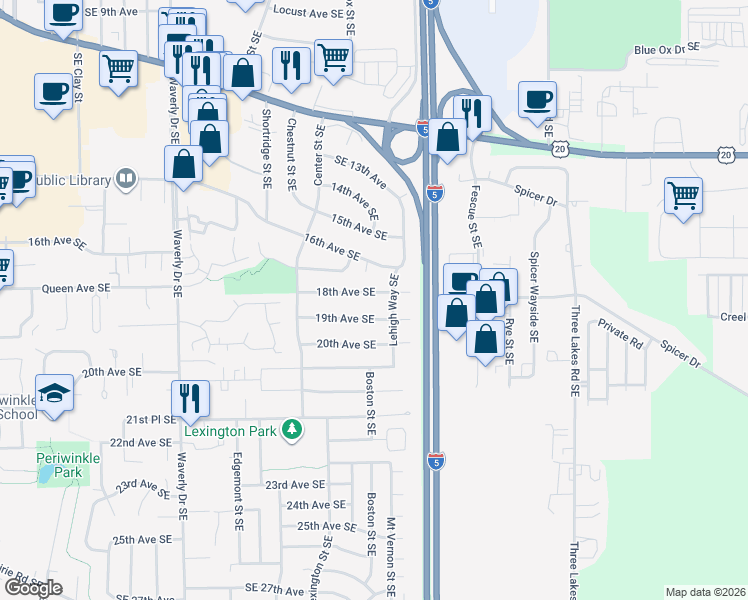 map of restaurants, bars, coffee shops, grocery stores, and more near 3248 18th Avenue Southeast in Albany
