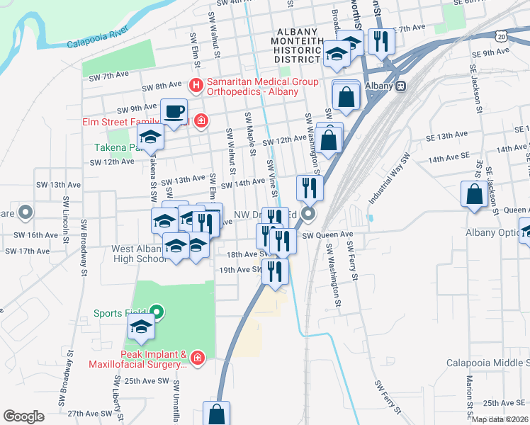 map of restaurants, bars, coffee shops, grocery stores, and more near 745 Southwest 16th Avenue in Albany