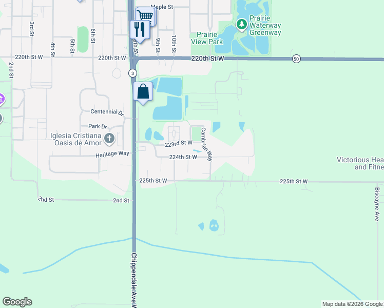 map of restaurants, bars, coffee shops, grocery stores, and more near 3251 224th Street West in Farmington