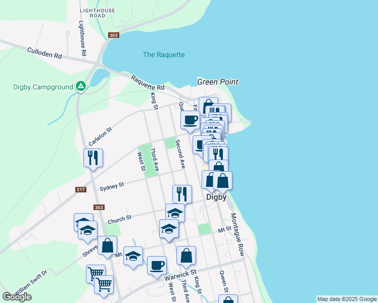 map of restaurants, bars, coffee shops, grocery stores, and more near 161 Queen Street in Digby