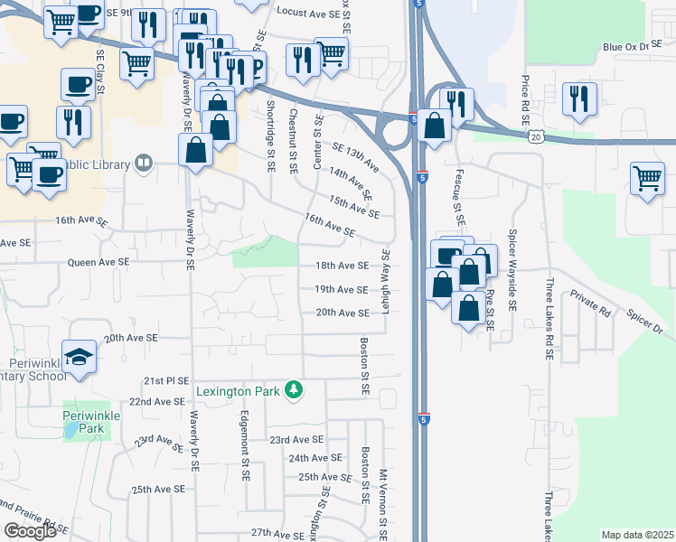 map of restaurants, bars, coffee shops, grocery stores, and more near 3164 18th Avenue Southeast in Albany