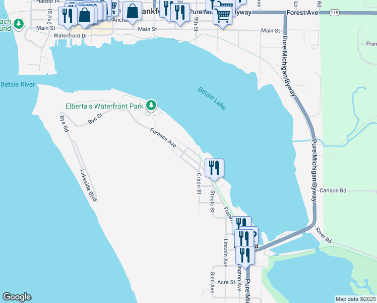 map of restaurants, bars, coffee shops, grocery stores, and more near Centre Street in Elberta