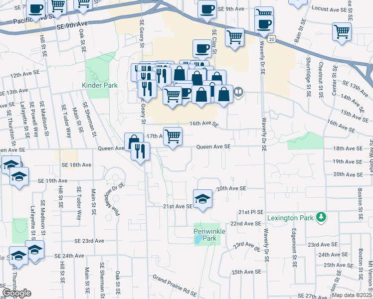 map of restaurants, bars, coffee shops, grocery stores, and more near 2010 Queen Avenue Southeast in Albany