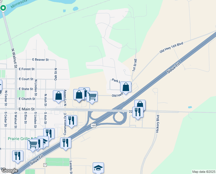 map of restaurants, bars, coffee shops, grocery stores, and more near 900 Park Lane in Belle Plaine