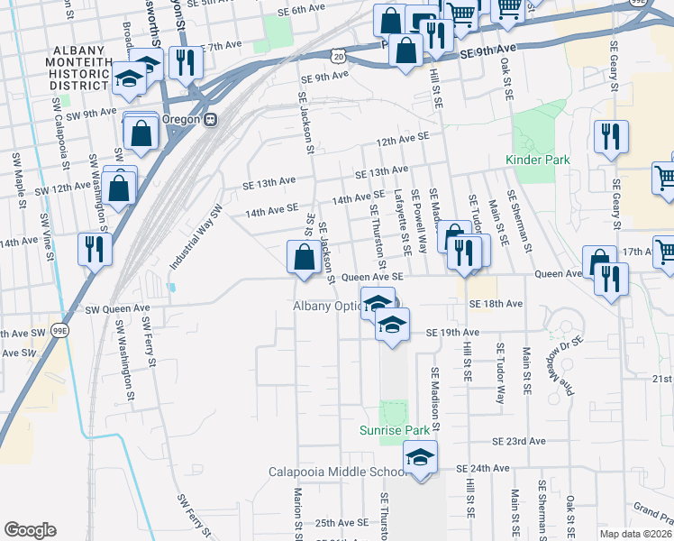 map of restaurants, bars, coffee shops, grocery stores, and more near 515 Queen Avenue Southeast in Albany
