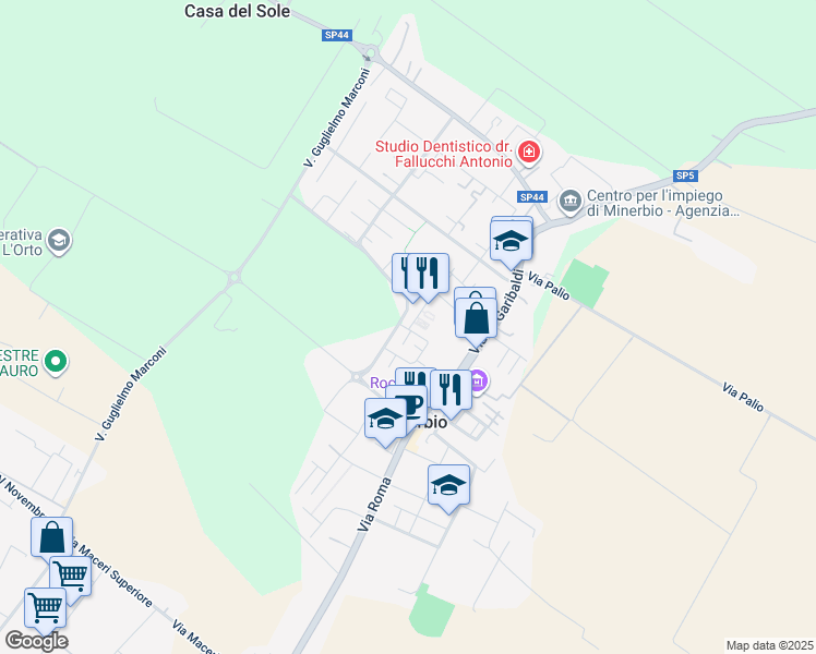 map of restaurants, bars, coffee shops, grocery stores, and more near 5B Via della Costituzione in Minerbio