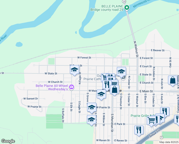 map of restaurants, bars, coffee shops, grocery stores, and more near 311 West State Street in Belle Plaine