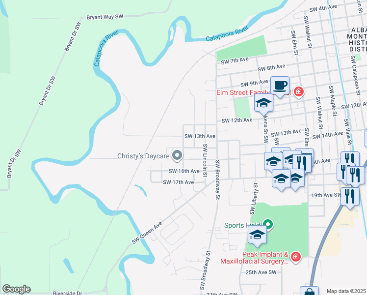 map of restaurants, bars, coffee shops, grocery stores, and more near 1837 Southwest 15th Avenue in Albany