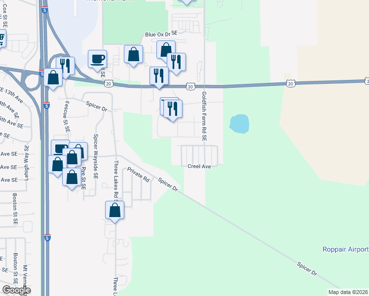 map of restaurants, bars, coffee shops, grocery stores, and more near 3800 Southeast Ryunkin Street in Albany