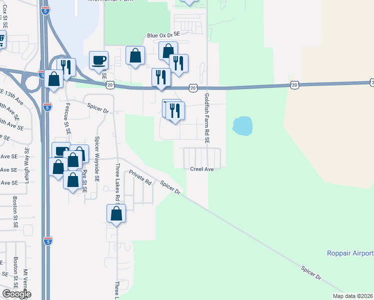 map of restaurants, bars, coffee shops, grocery stores, and more near 3833 Oranda Street in Albany