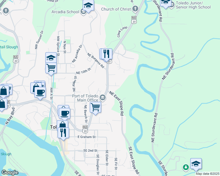 map of restaurants, bars, coffee shops, grocery stores, and more near 966-1112 U.S. 20 Business in Toledo