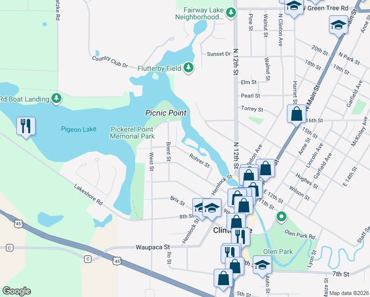 map of restaurants, bars, coffee shops, grocery stores, and more near 126 10th Street in Clintonville