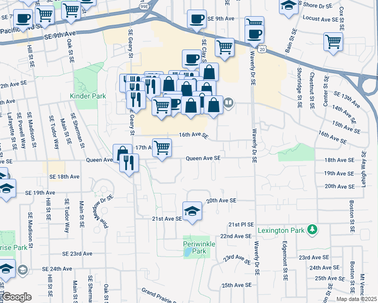 map of restaurants, bars, coffee shops, grocery stores, and more near 2120 Queen Avenue Southeast in Albany