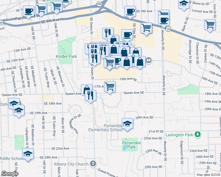 map of restaurants, bars, coffee shops, grocery stores, and more near 1940 17th Avenue Southeast in Albany