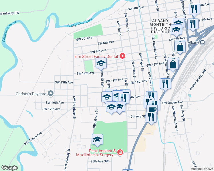 map of restaurants, bars, coffee shops, grocery stores, and more near 1085 Southwest 13th Avenue in Albany