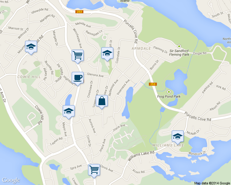 map of restaurants, bars, coffee shops, grocery stores, and more near 39 Inverness Avenue in Halifax