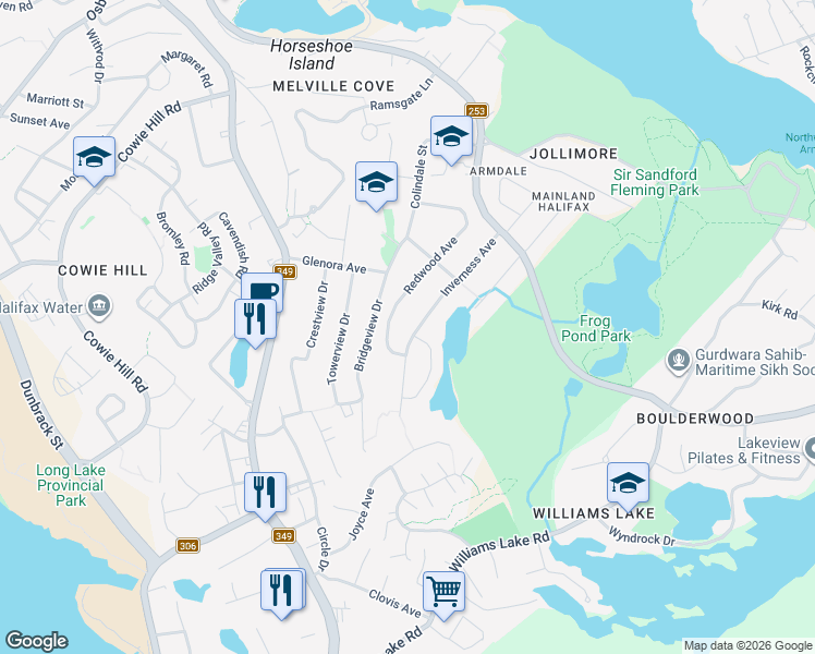 map of restaurants, bars, coffee shops, grocery stores, and more near 39 Inverness Avenue in Halifax
