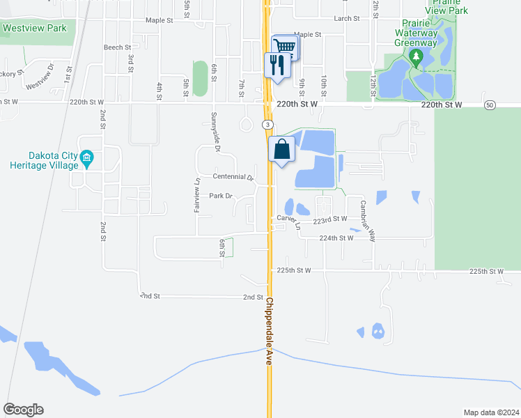 map of restaurants, bars, coffee shops, grocery stores, and more near 1321 Centennial Drive in Farmington