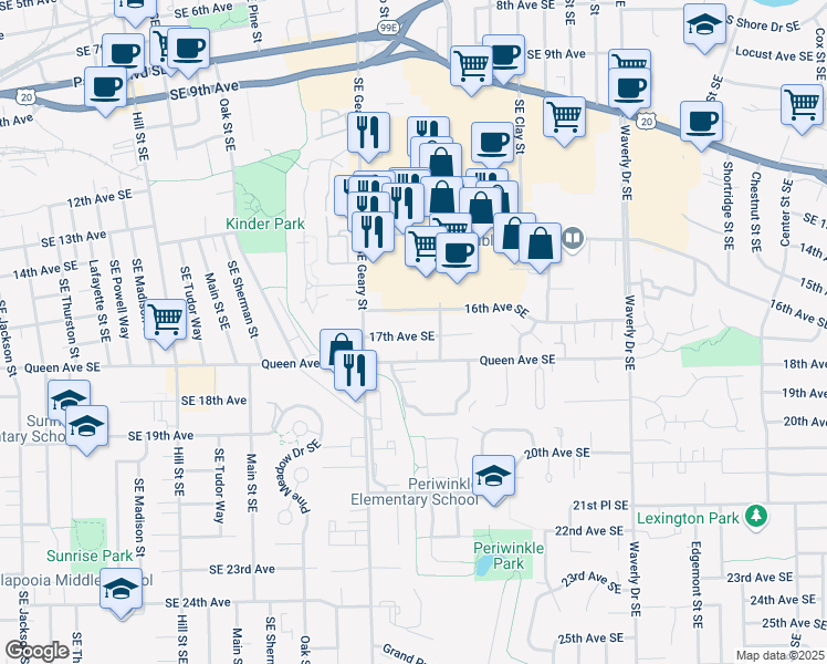 map of restaurants, bars, coffee shops, grocery stores, and more near 1849 17th Avenue Southeast in Albany