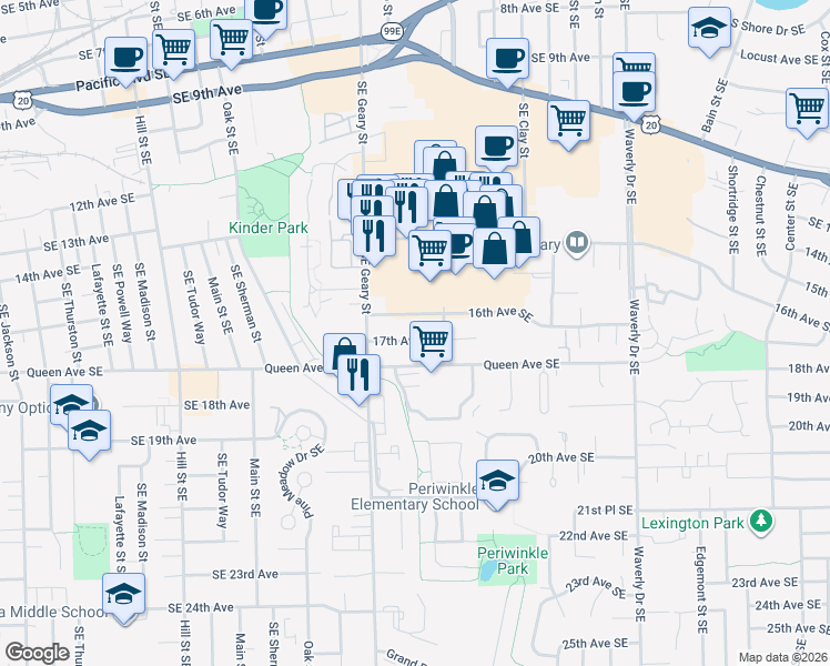 map of restaurants, bars, coffee shops, grocery stores, and more near 1916 16th Avenue Southeast in Albany
