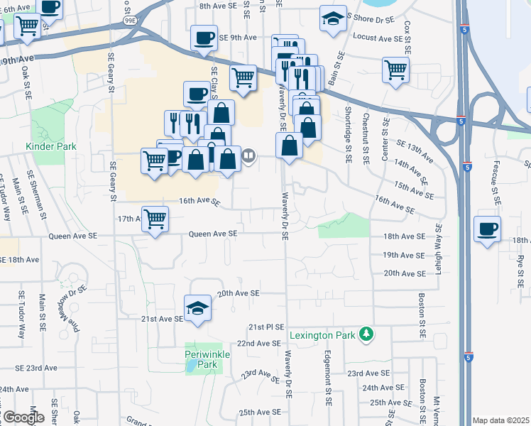map of restaurants, bars, coffee shops, grocery stores, and more near 2596 16th Avenue Southeast in Albany