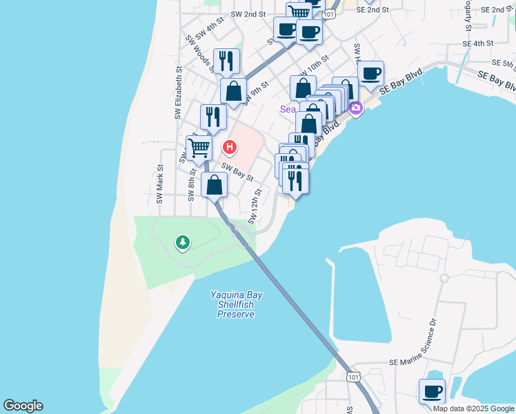 map of restaurants, bars, coffee shops, grocery stores, and more near 960 Southwest 12th Street in Newport