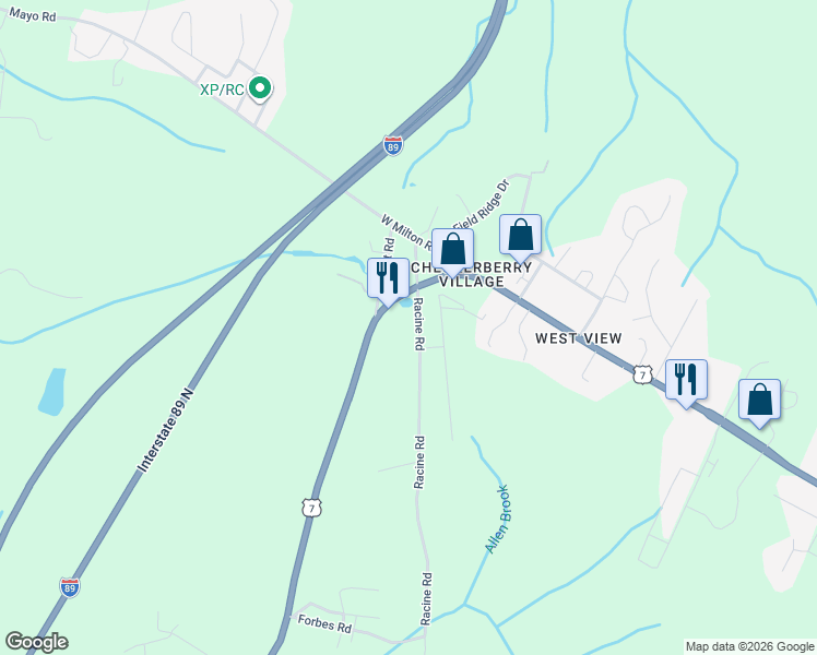 map of restaurants, bars, coffee shops, grocery stores, and more near 7 Racine Road in Milton