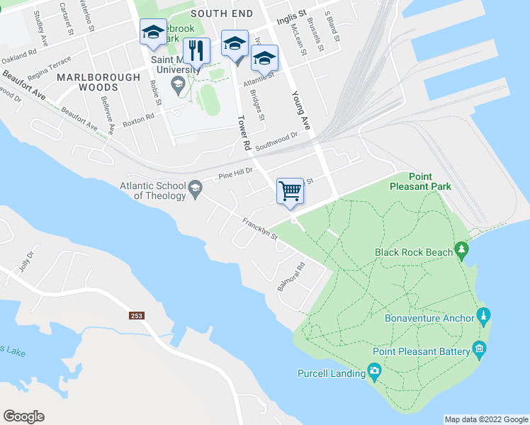 map of restaurants, bars, coffee shops, grocery stores, and more near in Halifax